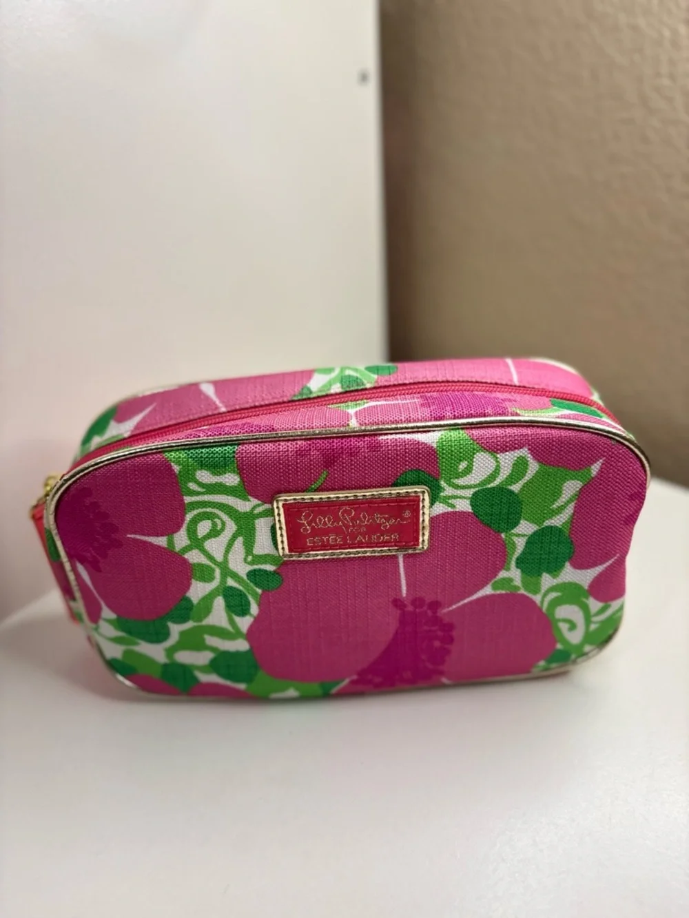 Lilly Pulitzer x Estée Lauder Floral Makeup Bag Pink Green Cosmetic Travel Case